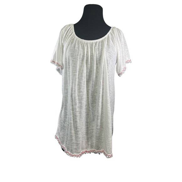 Time and Tru Size Large Womens White Slub Knit Top with Boho Trim on Sleeves Hem - Picture 1 of 9